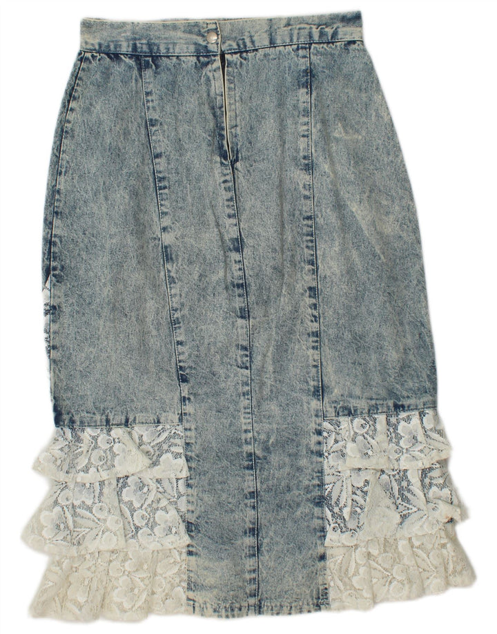 VINTAGE Damen Jeans-Trompetenrock IT 42 Medium W26 Blau geblümt