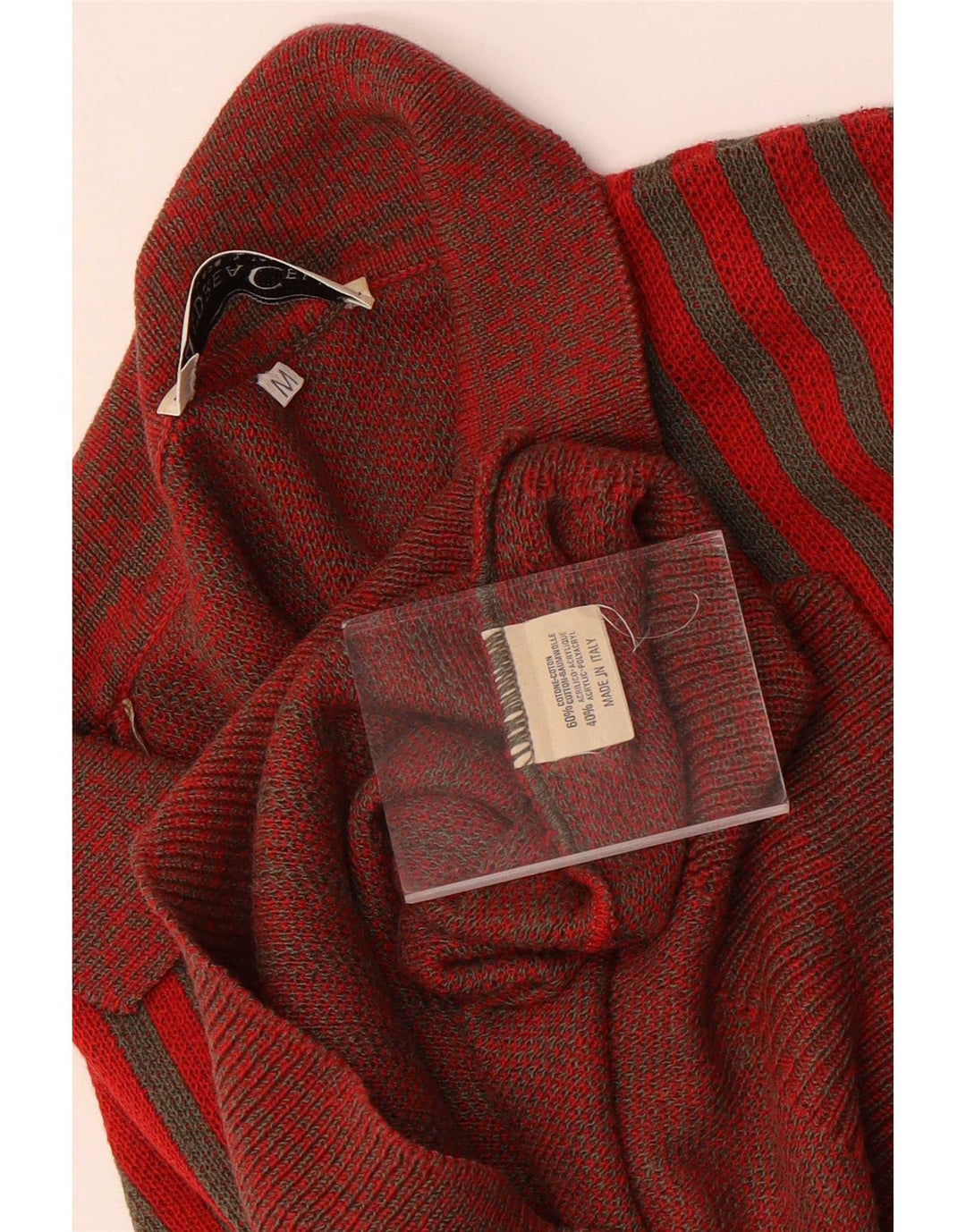 Andrea Celli Herren-Pullover mit Rollkragen, Mittelrot, gestreift, Baumwolle
