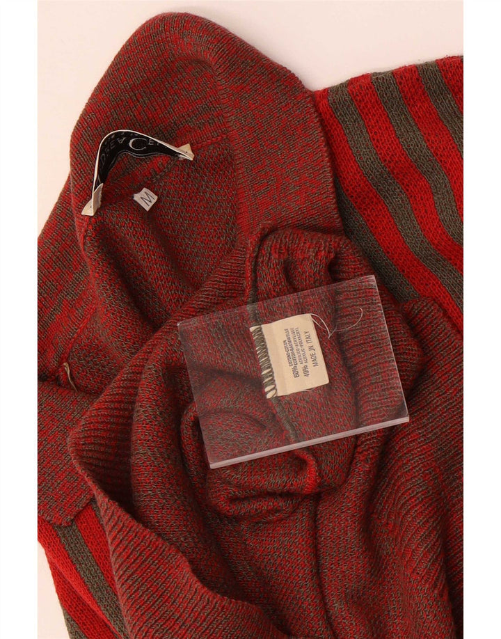Andrea Celli Herren-Pullover mit Rollkragen, Mittelrot, gestreift, Baumwolle