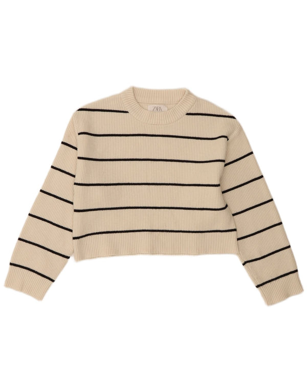 Zara Mädchen-Pullover mit Rundhalsausschnitt, 11–12 Jahre, weiß gestreift, Viskose