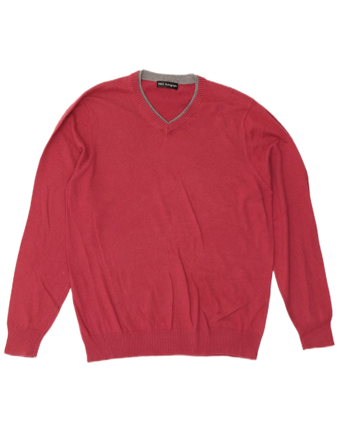 Marks & Spencer Herren Autograph Pullover mit V-Ausschnitt aus mittlerer burgunderroter Baumwolle