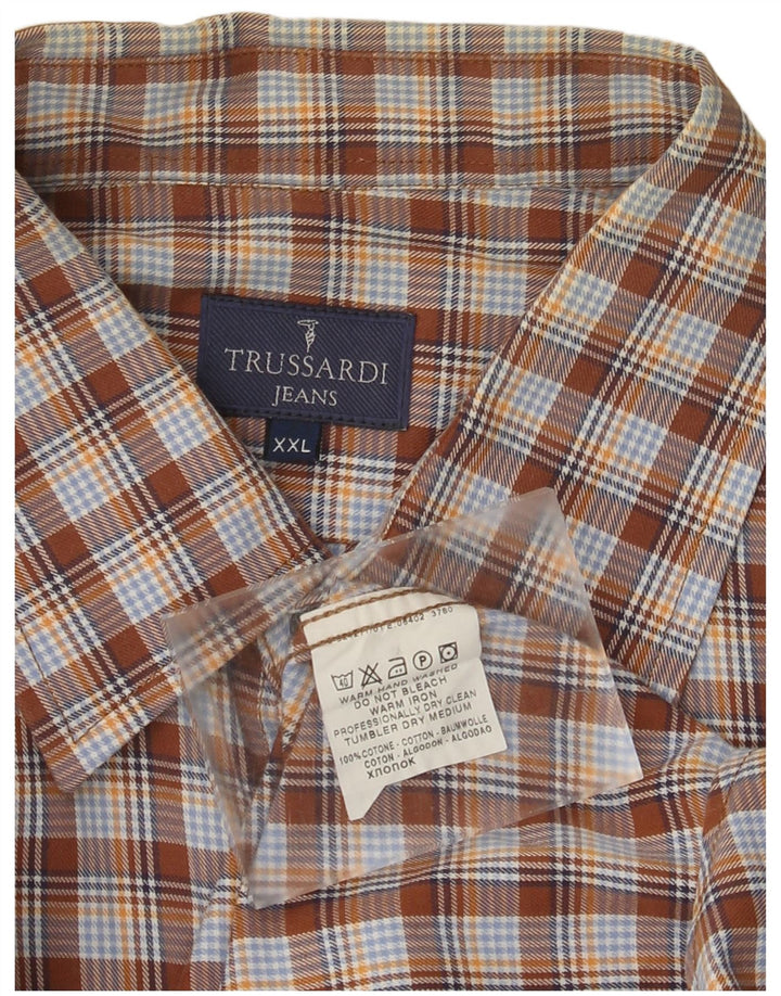 Trussardi Jeans Herrenhemd 2XL, braun kariert, Baumwolle