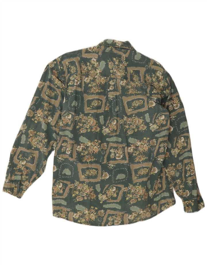 Vintage Herrenhemd Mittelgrüne Baumwolle mit Blumenmuster