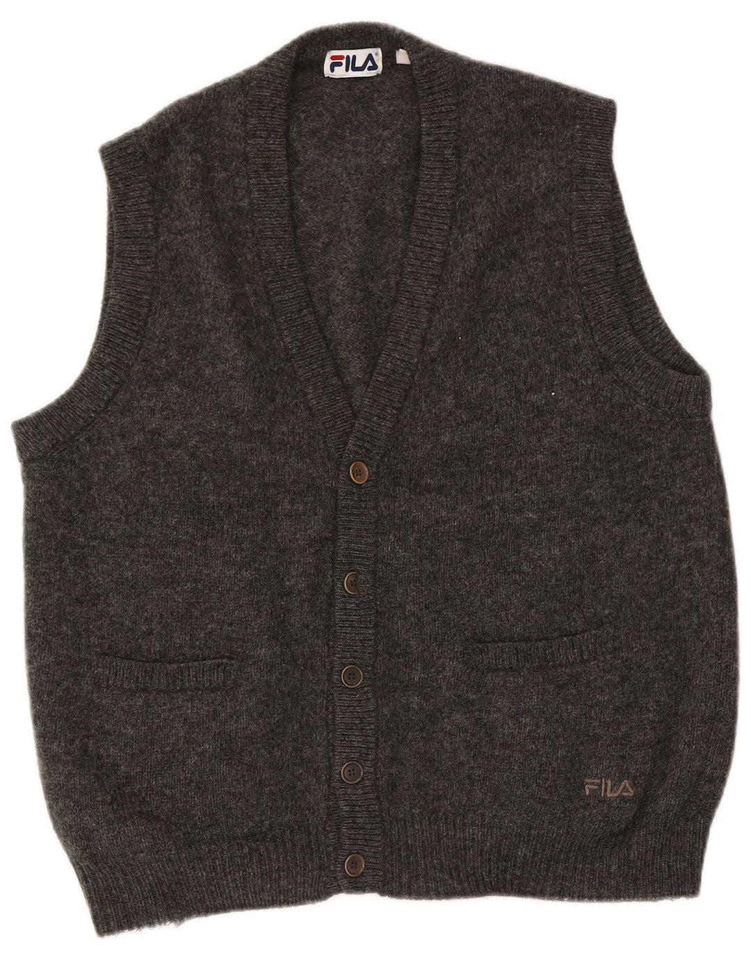 Fila Ärmelloser Herren-Cardigan-Pullover aus mittelgrauer Wolle