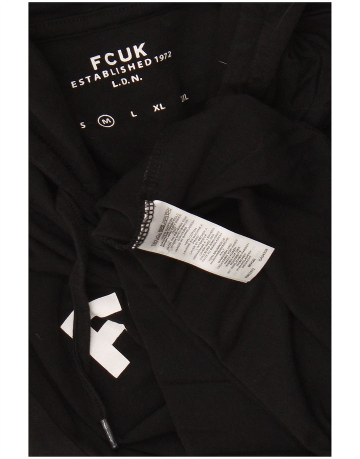 Fcuk Herren-Oberteil mit Kapuze, Grafik, langärmelig, mittelschwarz, Baumwolle
