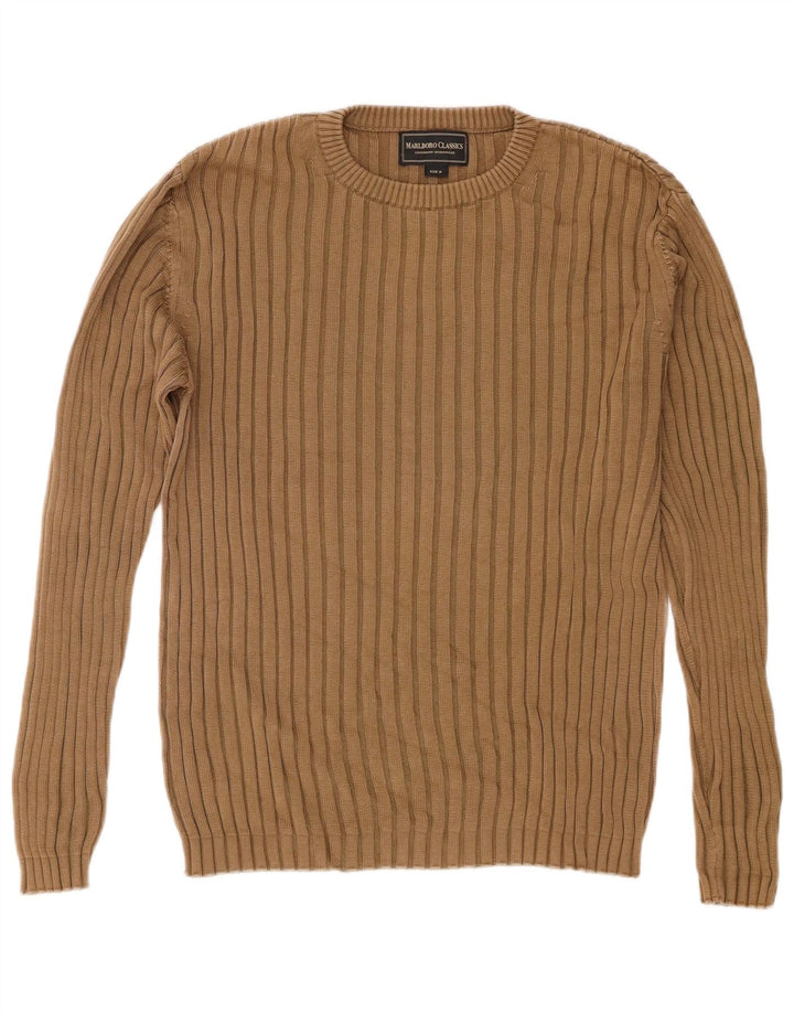 Marlboro Classics Herren-Pullover mit Rundhalsausschnitt, mittelbraune Baumwolle