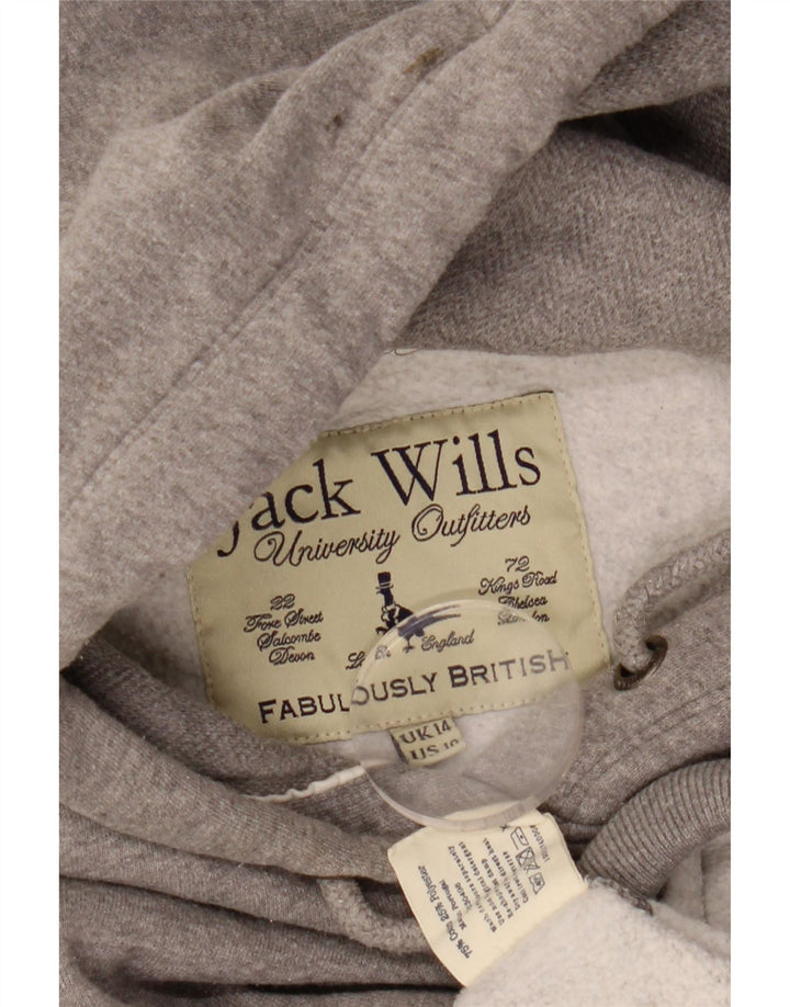 JACK WILLS Damen-Kapuzenpullover mit Grafik, UK 14, Größe L, Grau, Baumwolle