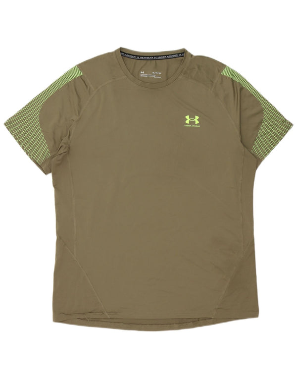 Under Armour Herren Heat Gear T-Shirt Top XL Khaki Geometrisch