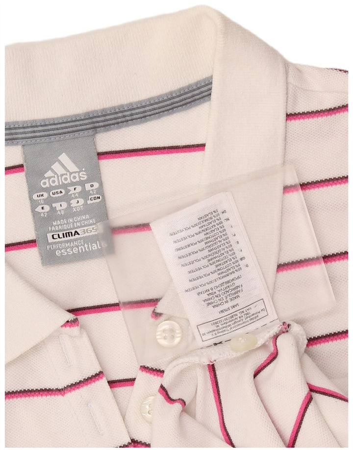 ADIDAS Damen Clima 365 Poloshirt UK 16 Große weiß gestreifte Baumwolle