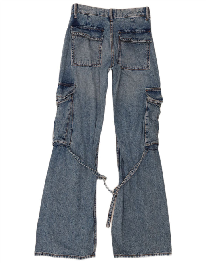 Zara Damen Cargo Flared Jeans EU 32 2XS W22 L32 Blaue Baumwolle