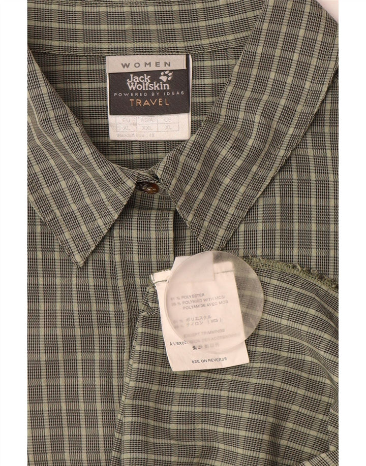 JACK WOLFSKIN Damen Kurzarmhemd UK 18 XL Khaki Check Polyester