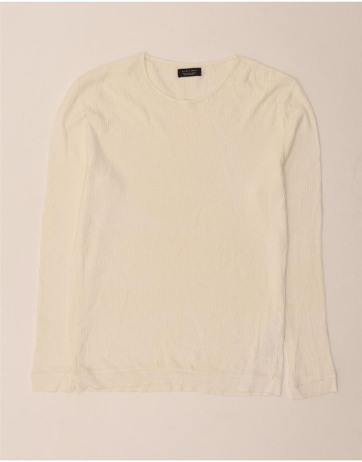 Zara Herren-Pullover mit Rundhalsausschnitt, mittlere, cremefarbene Baumwolle