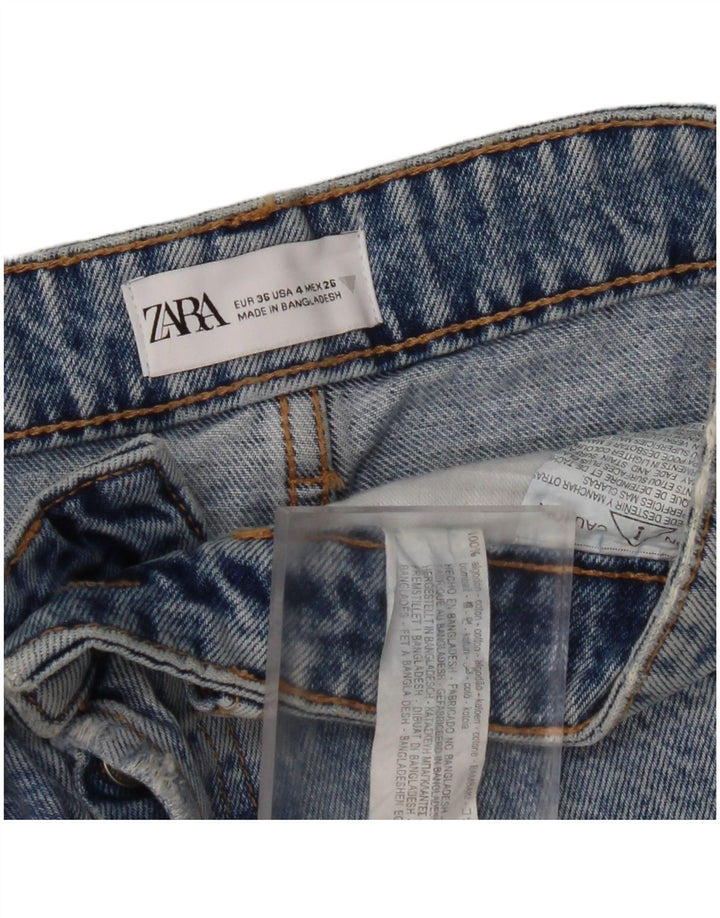 ZARA Damen Distressed Denim Shorts EU 36 XS W26 Blaue Baumwolle