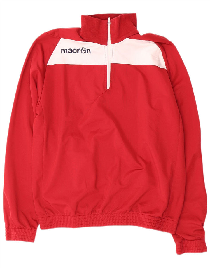 Macron Herren-Sweatshirt mit grafischem Reißverschluss und Rundhalsausschnitt, mittelrot, Farbblock