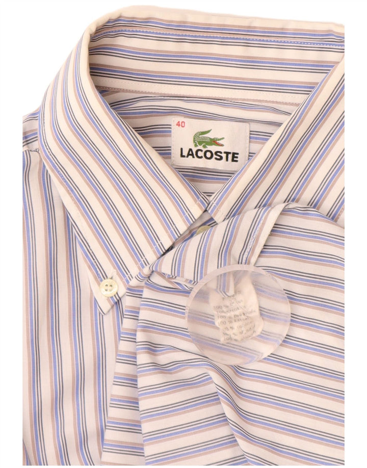 LACOSTE Herrenhemd Größe 40 mittelblau gestreifte Baumwolle