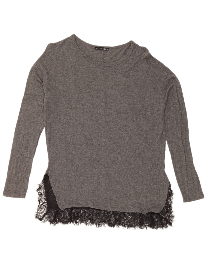 Zara Damen Langarm-Blusenoberteil UK 14 Mittelgrau