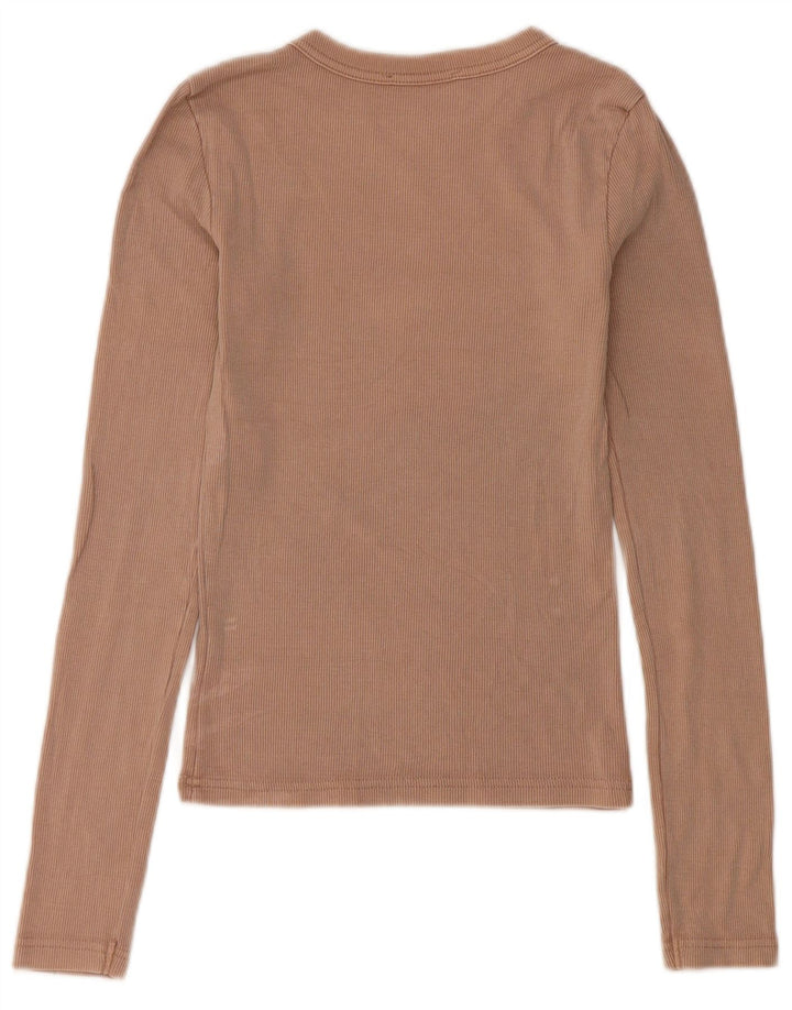 Zara Damen Top Langarm UK 8 Small Beige Baumwolle