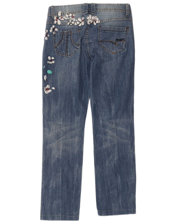 Desigual Damen Graphic Straight Jeans W28 L29 Blau geblümte Baumwolle