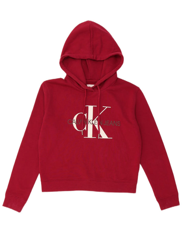Calvin Klein Jeans Damen Crop Graphic Hoodie Pullover UK 10 Small Burgund