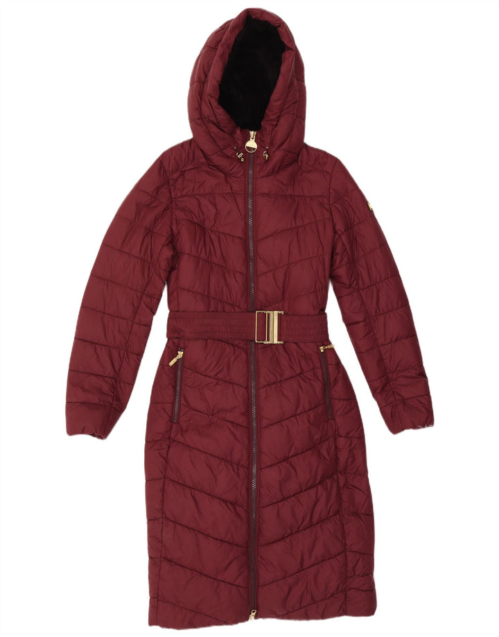 Barbour Wattierter Mantel mit Kapuze für Damen, UK 8, klein, Burgunderrot