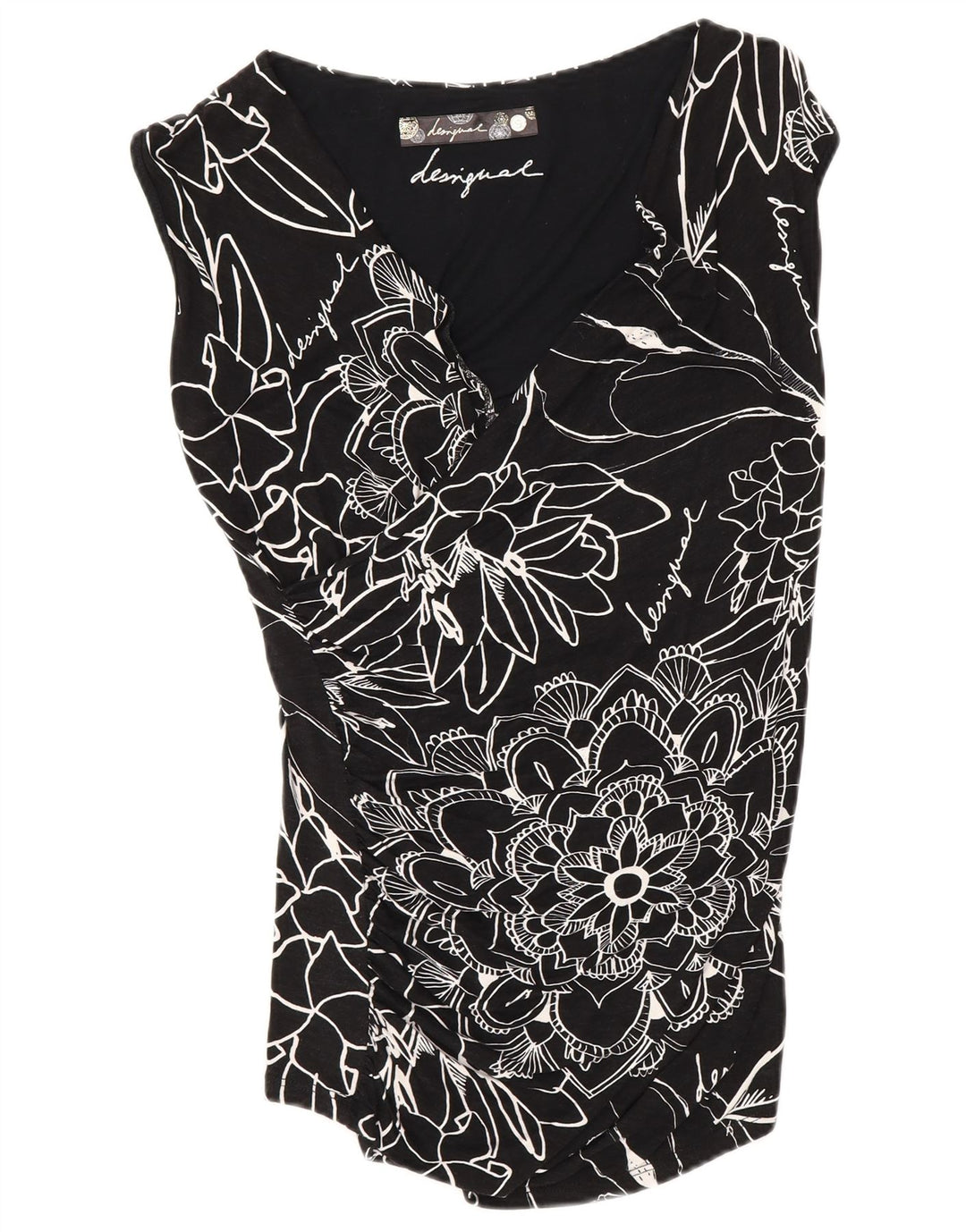 Desigual Damen-Blusenoberteil UK 10 Kleine schwarze Viskose mit Blumenmuster