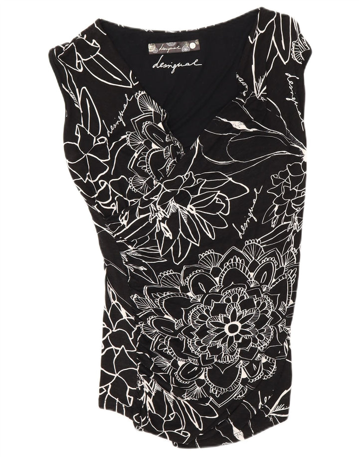 Desigual Damen-Blusenoberteil UK 10 Kleine schwarze Viskose mit Blumenmuster