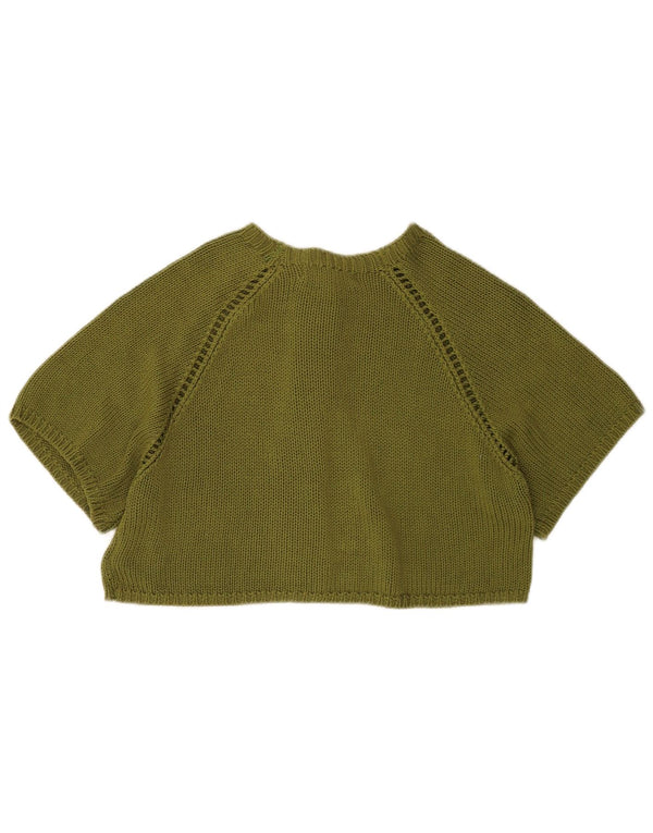 Zara Damen Crop Short Sleeve Cardigan Pullover UK 14 Medium Khaki Acryl