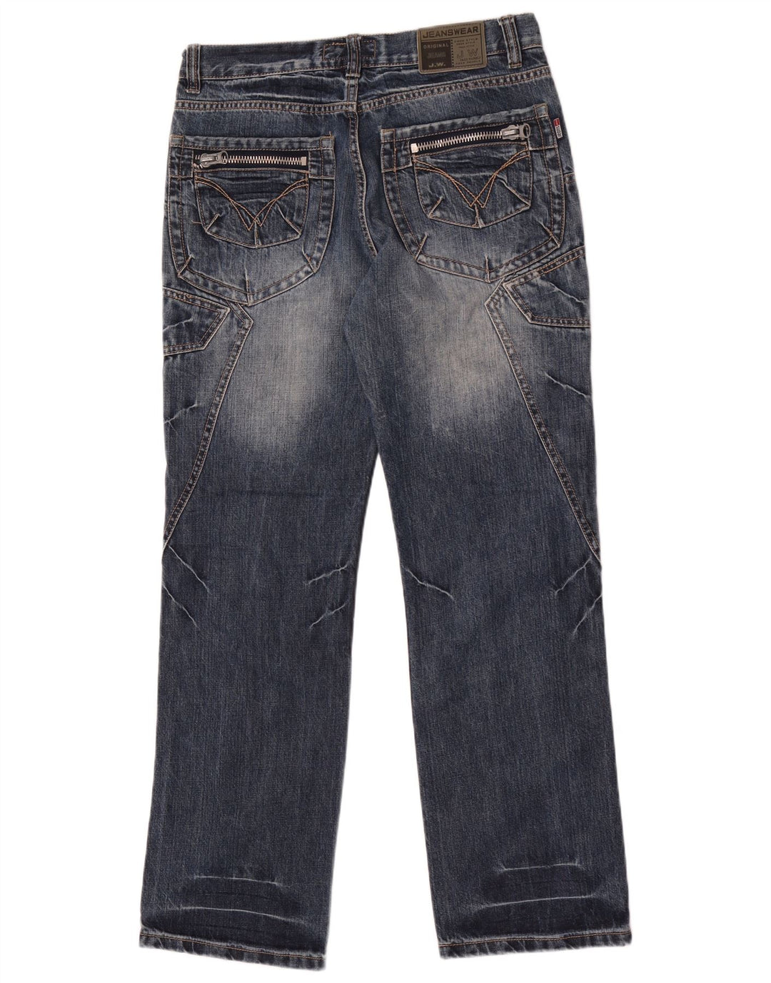 Vintage Herren Straight Jeans W32 L32 Blau Patchwork Baumwolle