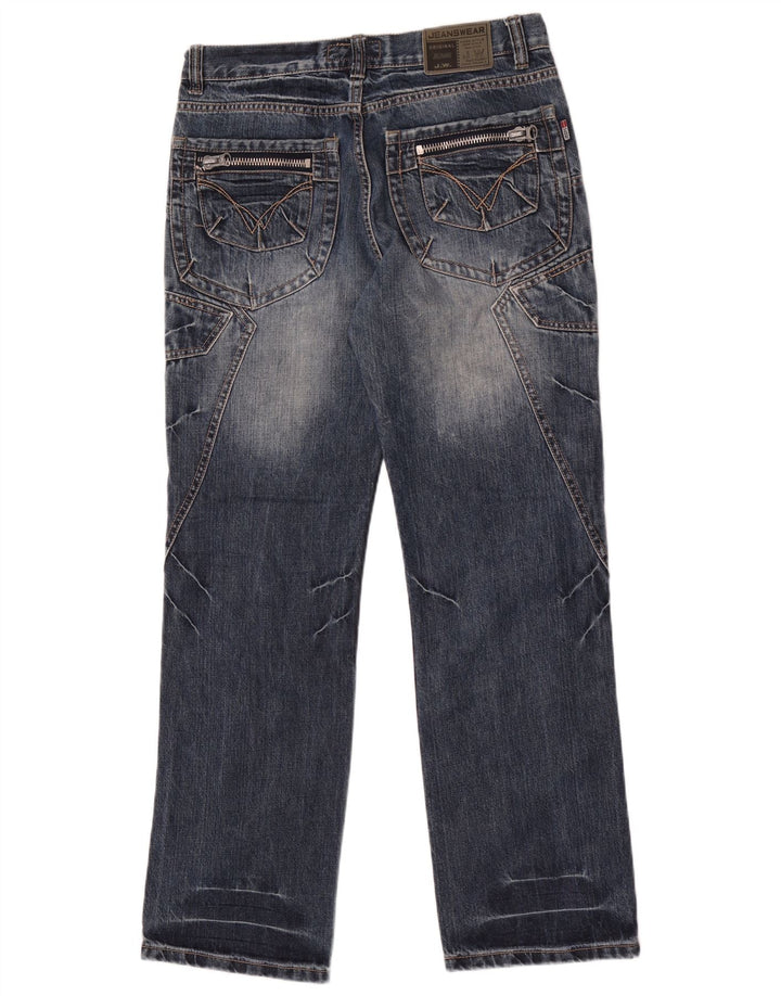 Vintage Herren Straight Jeans W32 L32 Blau Patchwork Baumwolle