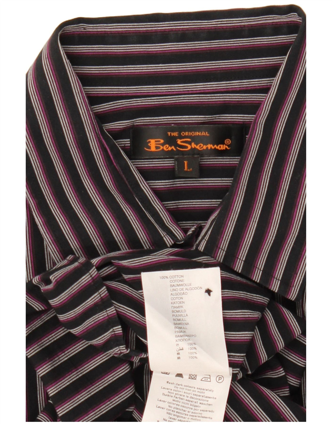 Ben Sherman Herren-Kurzarmhemd, groß, schwarz gestreift, Baumwolle