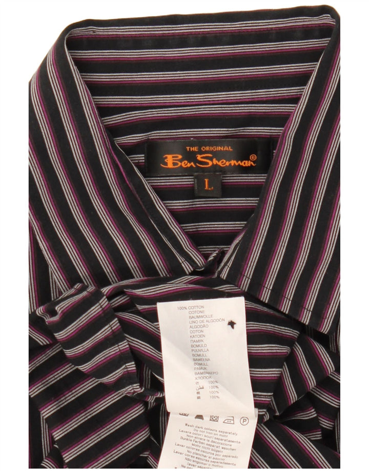 Ben Sherman Herren-Kurzarmhemd, groß, schwarz gestreift, Baumwolle