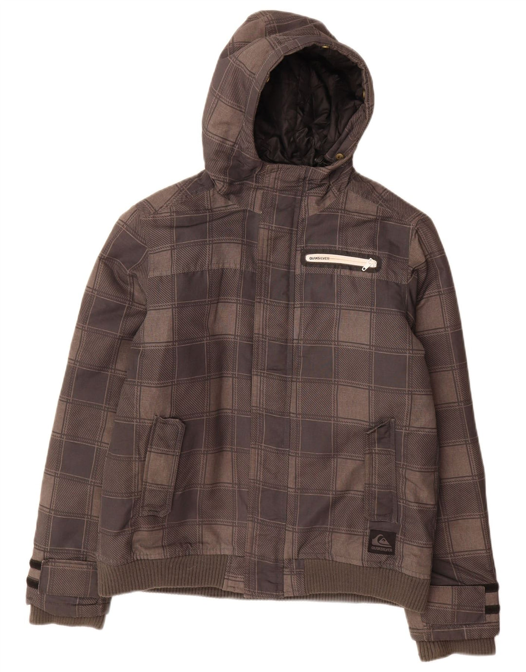 Quiksilver Jungen-Bomberjacke mit Kapuze, 15–16 Jahre, grau kariertes Polyester