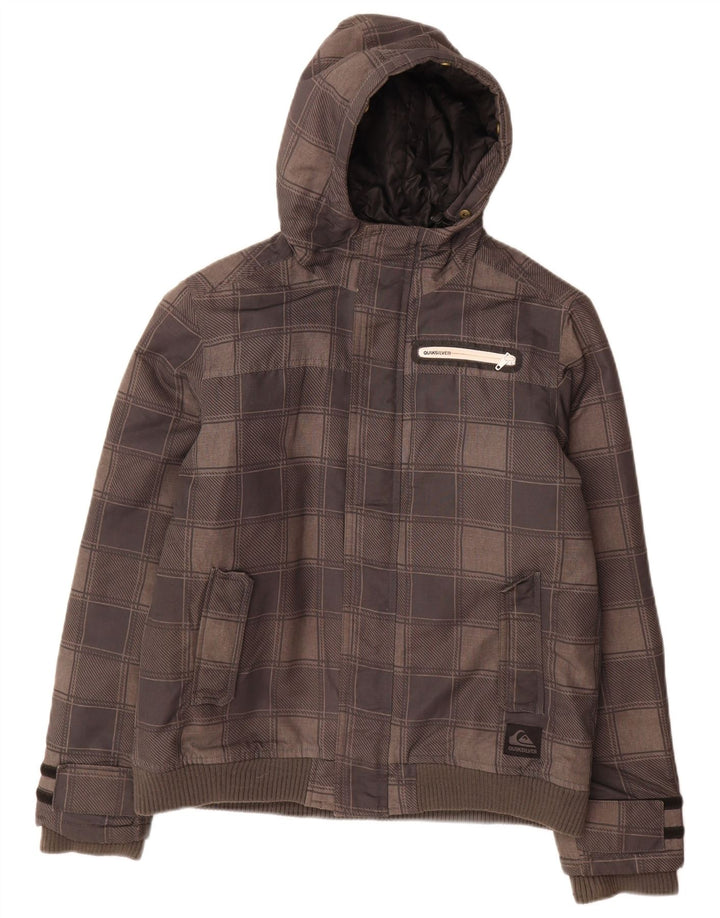 Quiksilver Jungen-Bomberjacke mit Kapuze, 15–16 Jahre, grau kariertes Polyester