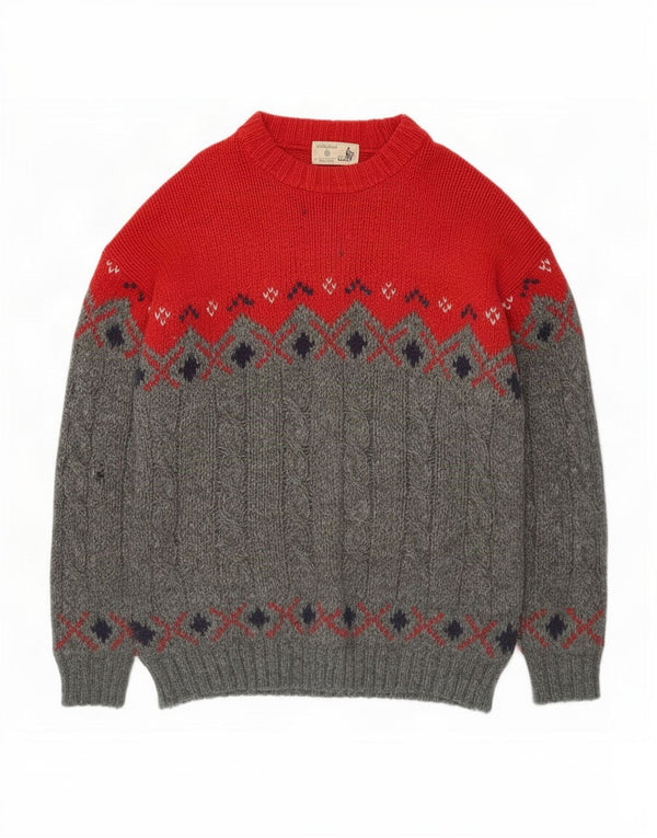 St Michael Herren-Pullover mit Rundhalsausschnitt, XL, Grau, Colourblock-Schurwolle