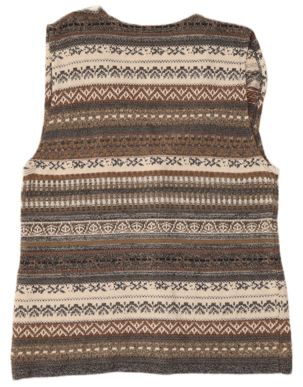 Vintage Damen Ärmelloser Cardigan Pullover UK 14 Mittelgrau Geometrisch