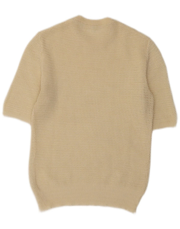 Vintage Damen Kurzärmeliger Pullover mit Rundhalsausschnitt UK 10 Small Beige