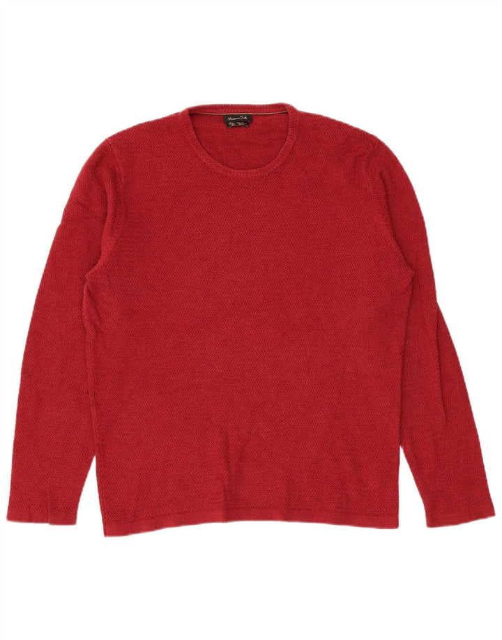 Massimo Dutti Herren-Pullover mit Rundhalsausschnitt, große rote Baumwolle