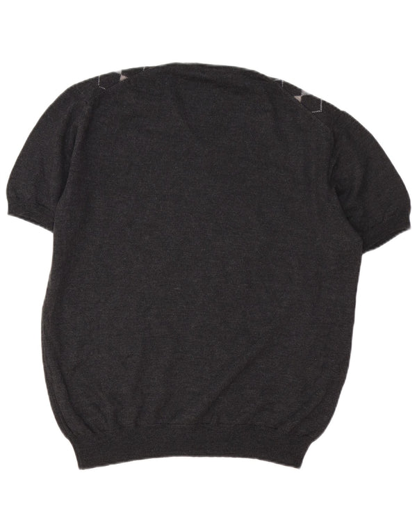 VINTAGE Damen-Pullover mit V-Ausschnitt, UK 16, Größe L, grau, Argyle/Diamant