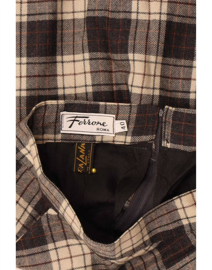 Ferrone Damen gerader Rock IT 40 Small W25 grau karierte Wolle