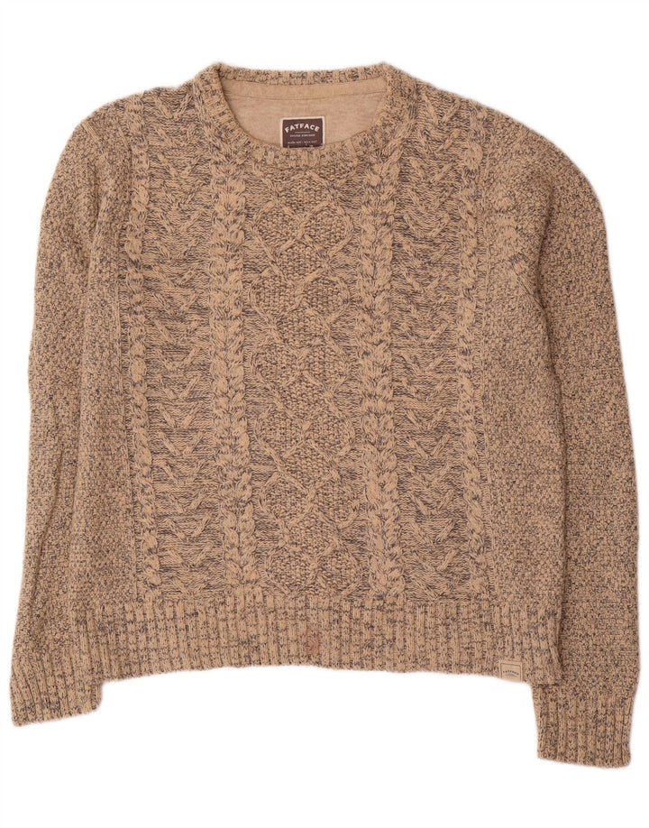 Fat Face Herren-Pullover mit U-Boot-Ausschnitt, mittelbeigefarbenes meliertes Polyester