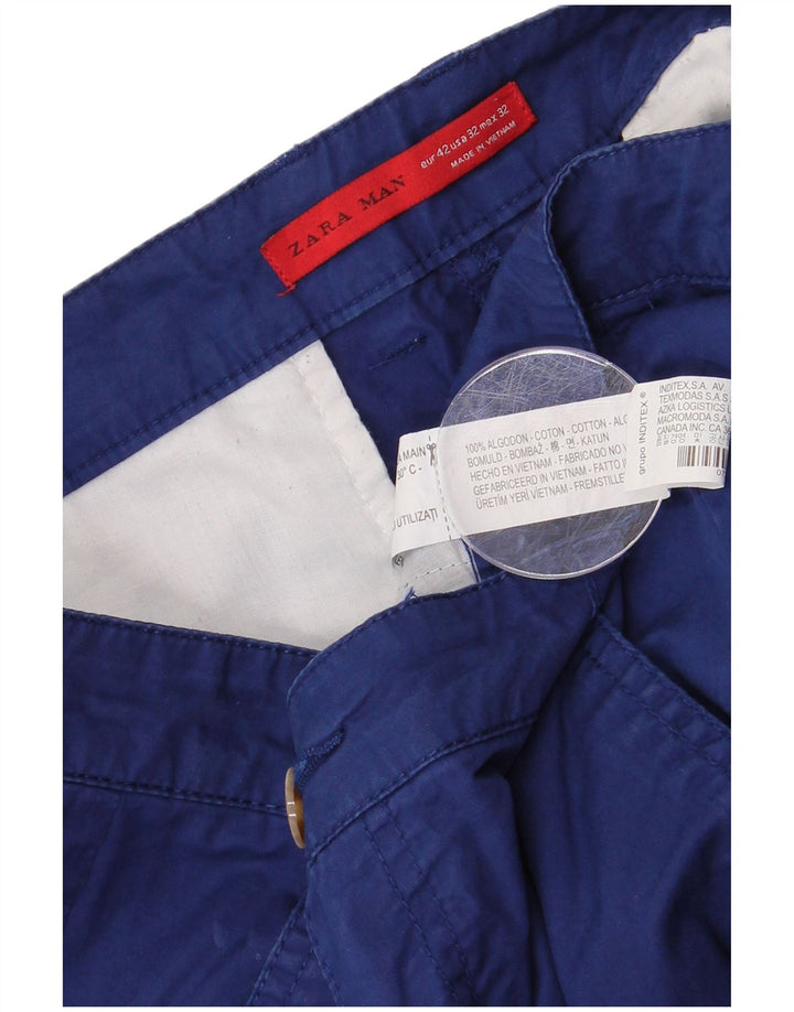 ZARA Herren Chinoshorts EU 42 Large W32 Blaue Baumwolle