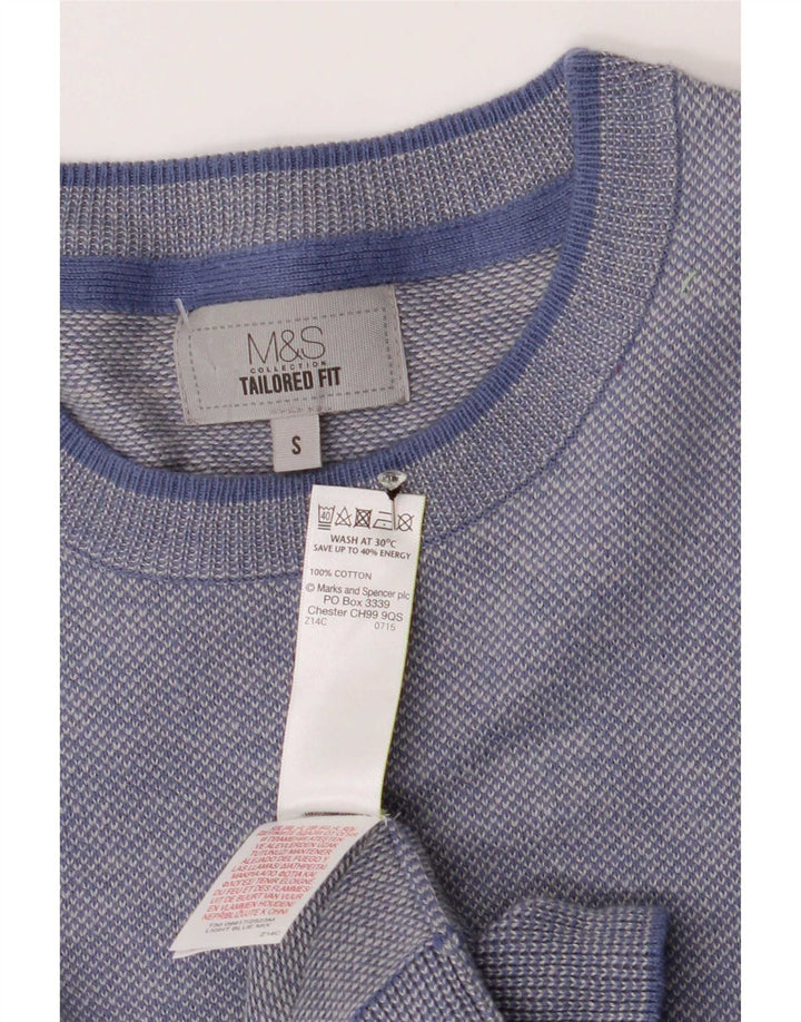 Marks & Spencer Herren-Pullover mit maßgeschneiderter Passform, Rundhalsausschnitt, Größe S, Blau