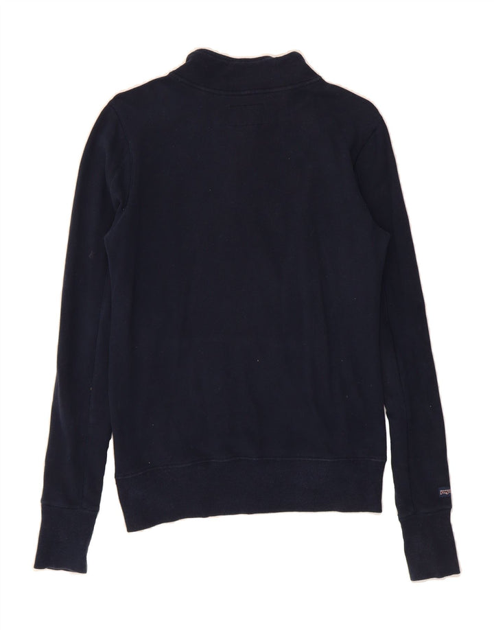 VINTAGE Womens Graphic Zip Neck Sweatshirt Jumper UK 14 Medium Navy Blue Vintage Vintage and Second-Hand Vintage from Messina Hembry 