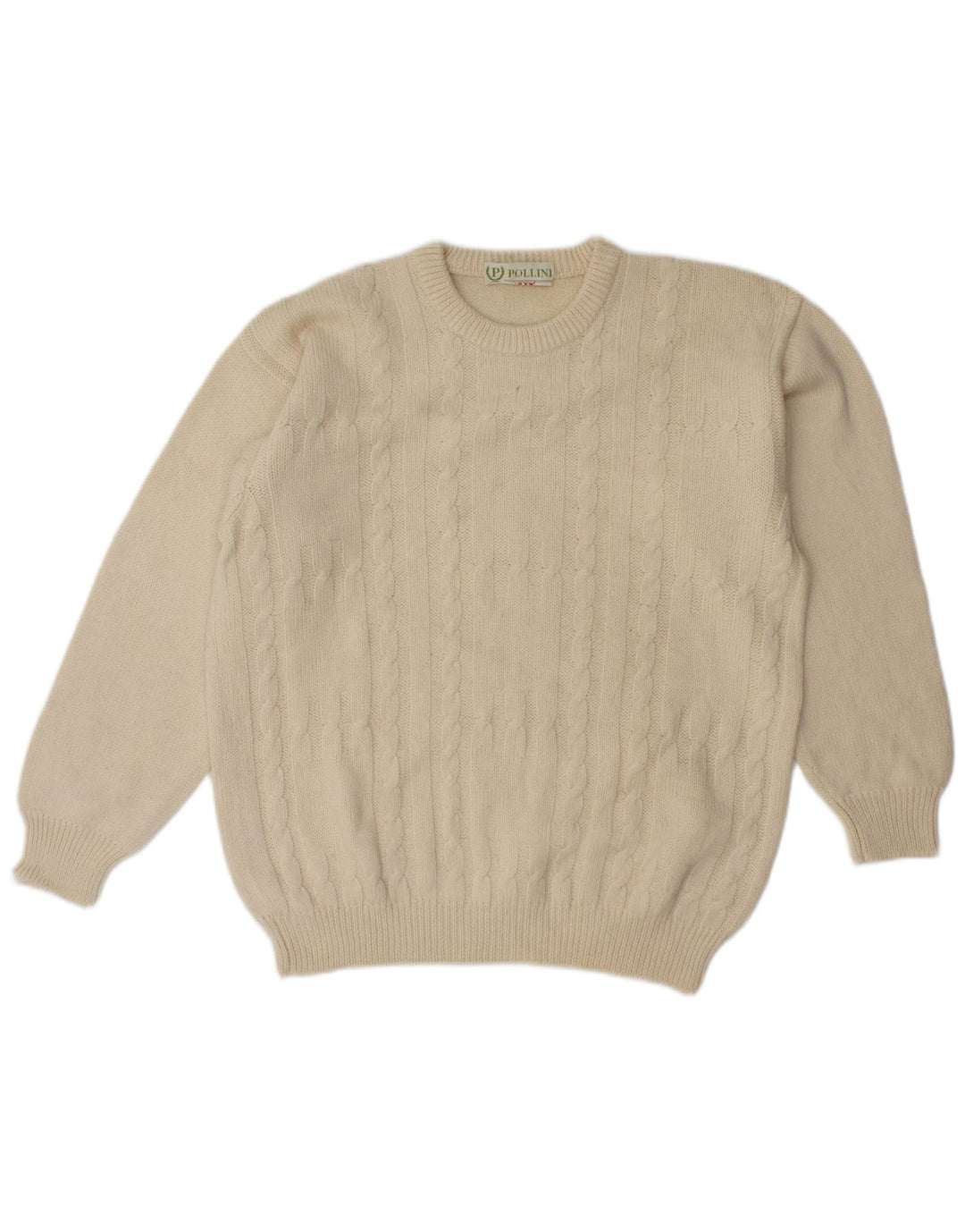 Pollini Herren-Pullover mit Rundhalsausschnitt, IT 52, große beige Wolle