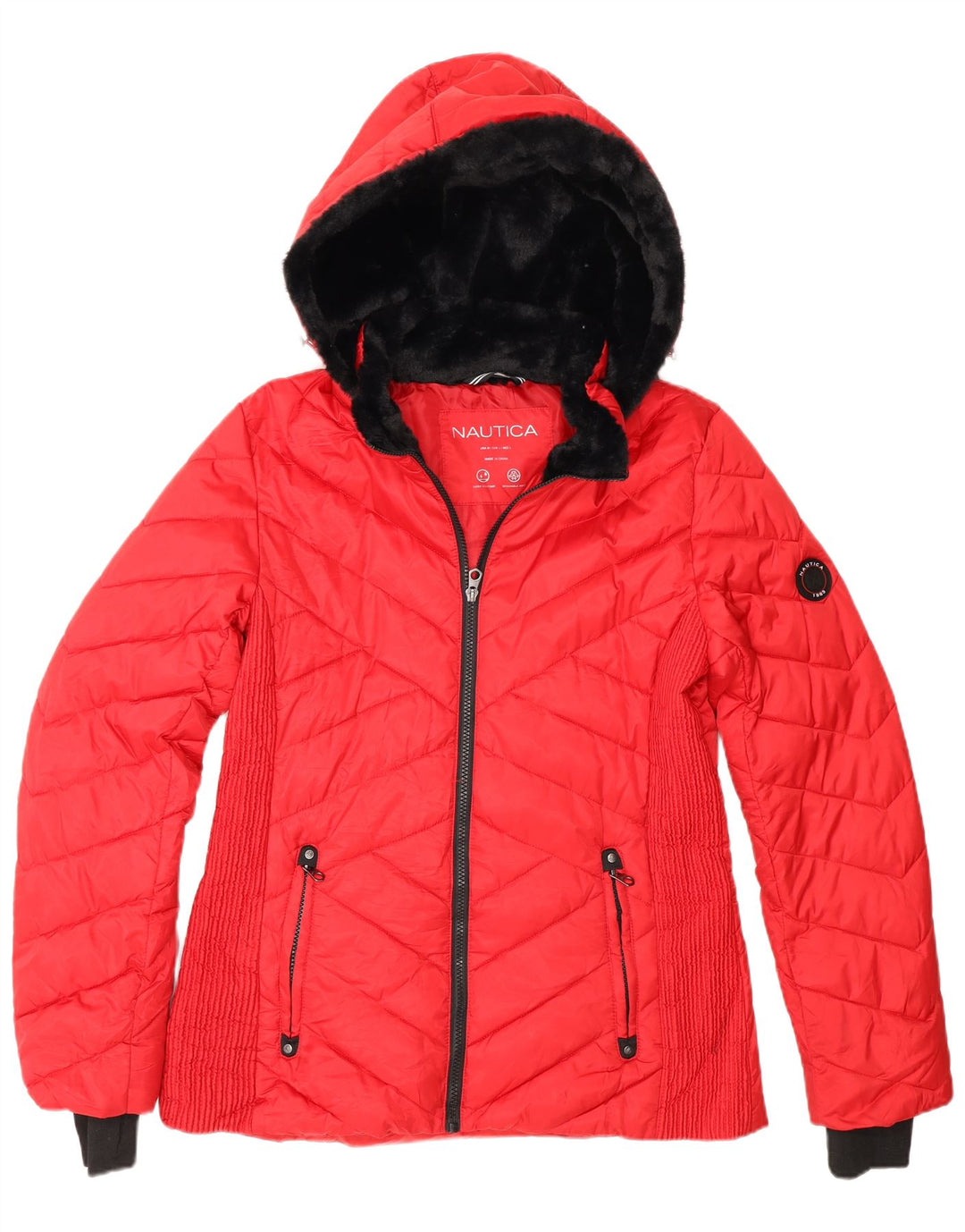 Nautica Wattierte Damenjacke mit Kapuze, UK 14, Mittelrot, Polyester