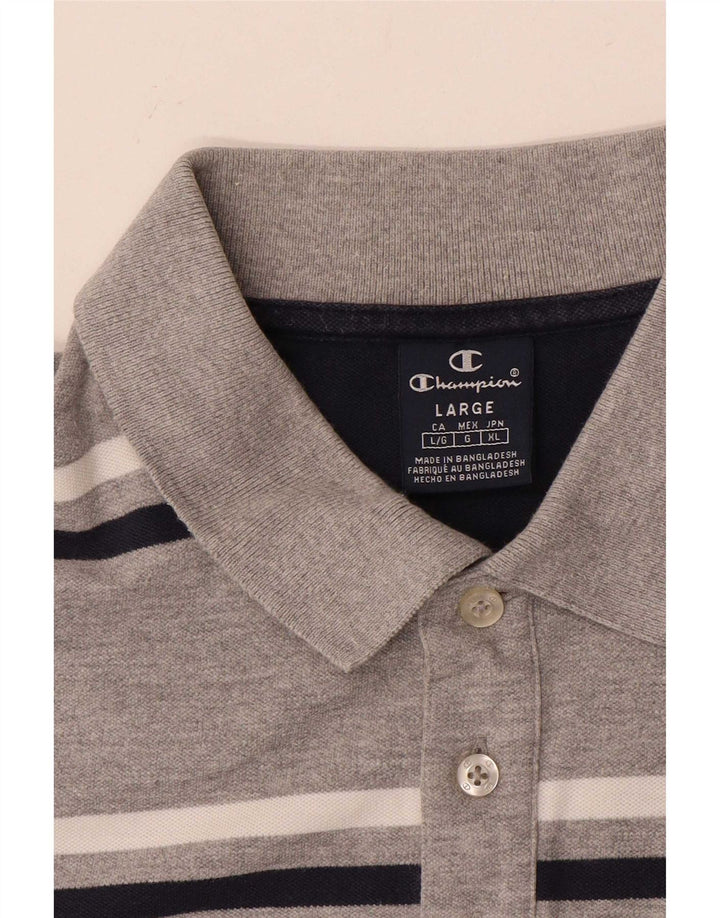 Champion Herren-Poloshirt, groß, grau gestreift