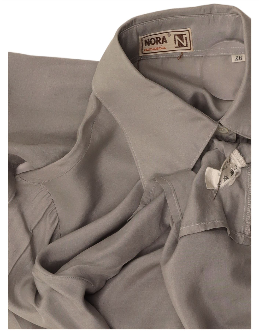 VINTAGE Damen Hemdbluse UK 12 Mittelgraue Seide