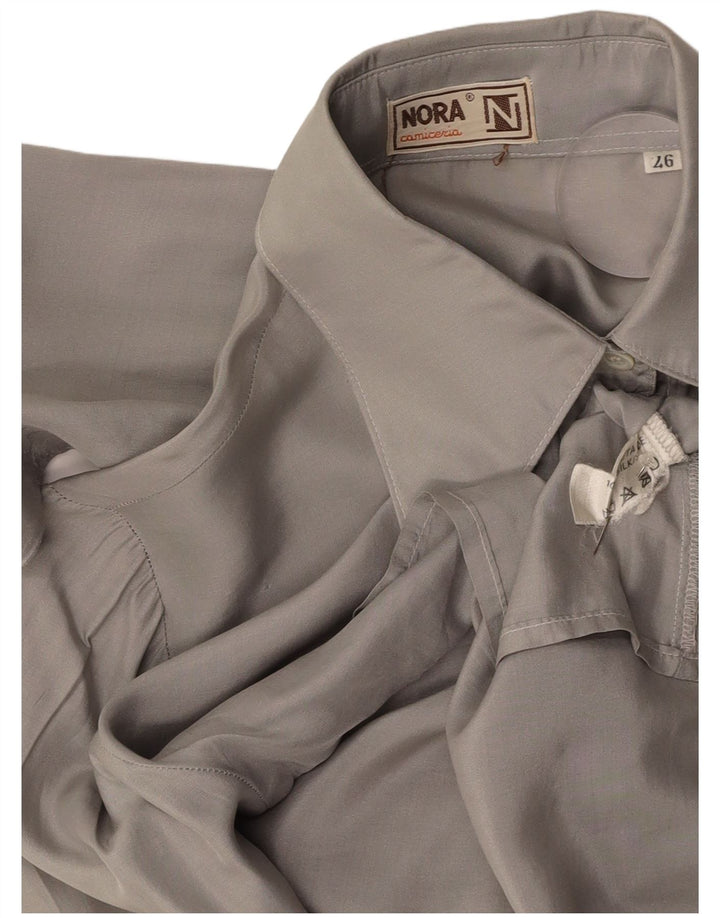 VINTAGE Damen Hemdbluse UK 12 Mittelgraue Seide