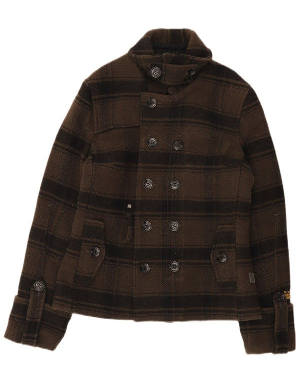 G-Star Damen Pea Coat UK 10 Small Khaki Check Wolle