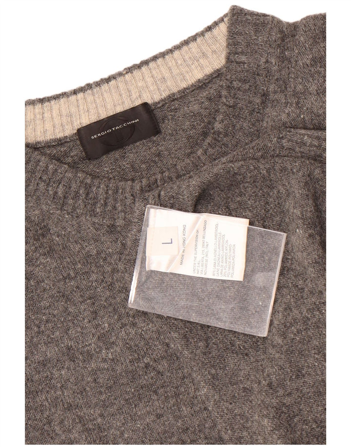 Sergio Tacchini Herren-Pullover mit Rundhalsausschnitt, große grau gesprenkelte Wolle